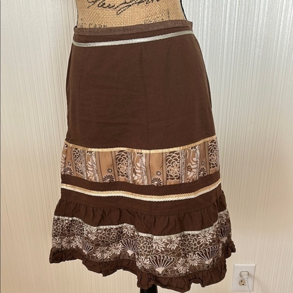 Apostrophe by Anthropologie Brown  Floral Midi Skirt
